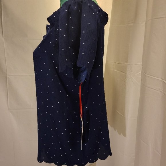 Elle NWT Off Shoulder Scalloped Blouse Navy & White Polka Dots Small - Picture 8 of 15